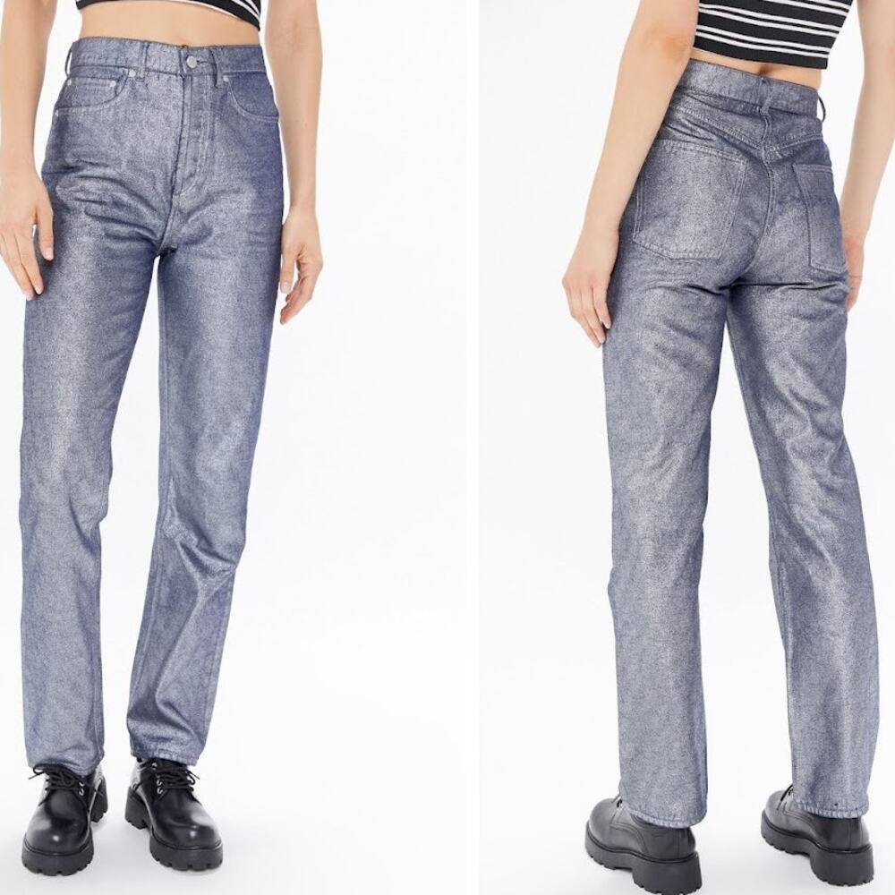 Urban Outfitters BDG High Waisted Relaxed Straight Leg Rigid Jean Metallic Denim
